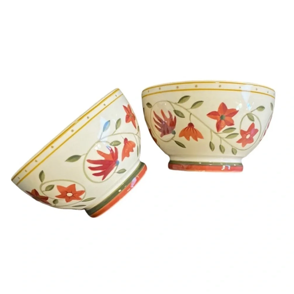 World Market (2) pair of small bowls. Cream with leaves and flowers. Cute!